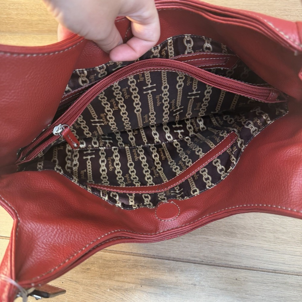 Vintage Tignanello Bright Cherry Red Pebbled Leather Shoulder Bag Purse Hobo - Picture 11 of 16